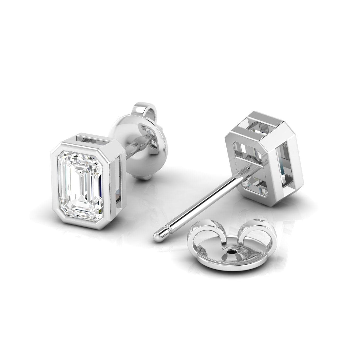 Earrings White Gold / 14K / .5 carats total weight 14K & 18K Gold Emerald Cut Bezel Set Diamond Stud Earrings