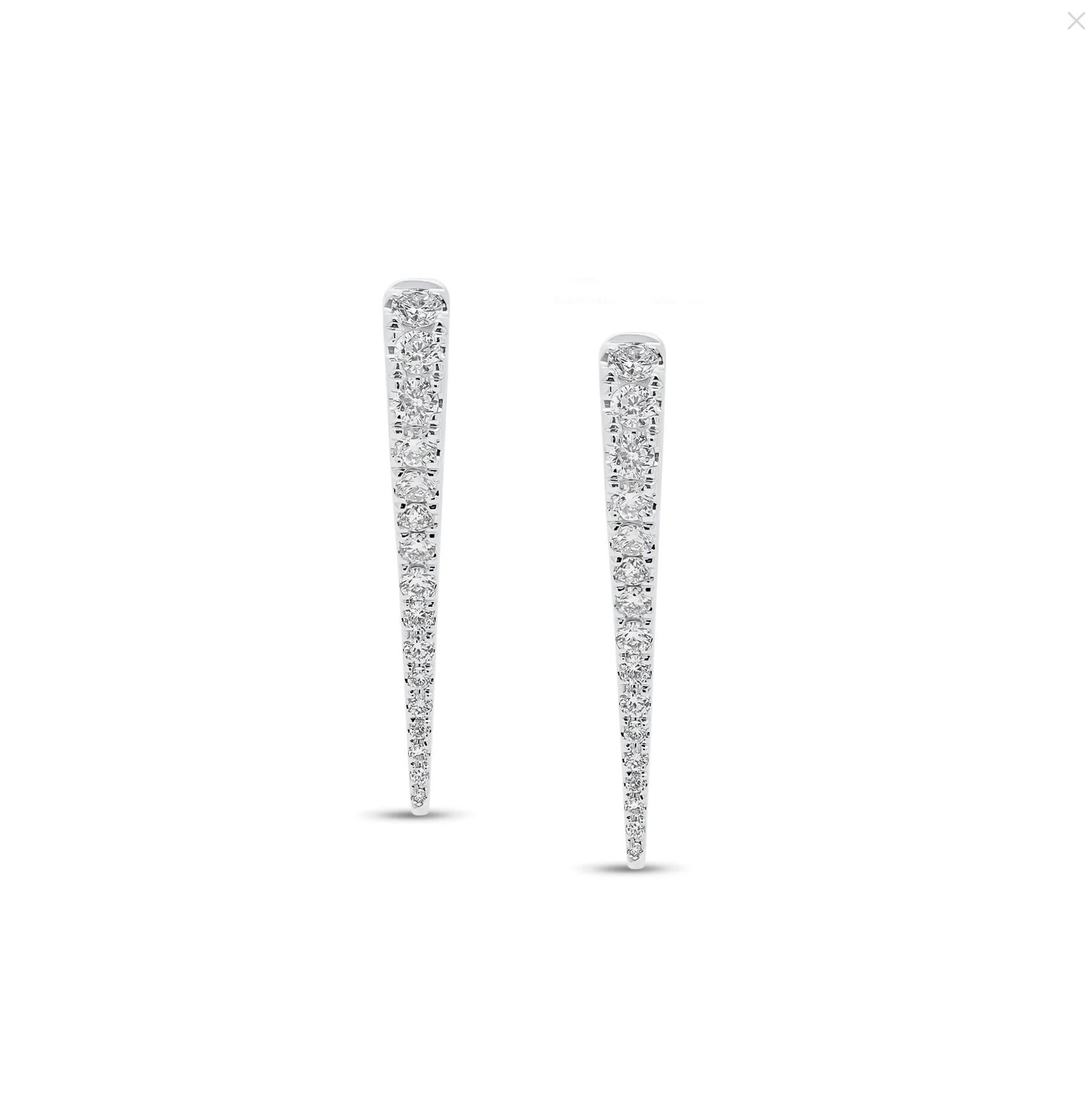 Earrings White Gold 14K Gold and Diamond Dagger Hoops Earrings, Large, Single Row Diamonds