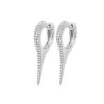 Earrings White Gold 14K Gold and "Pave" Diamond Dagger Hoops Earrings, Large