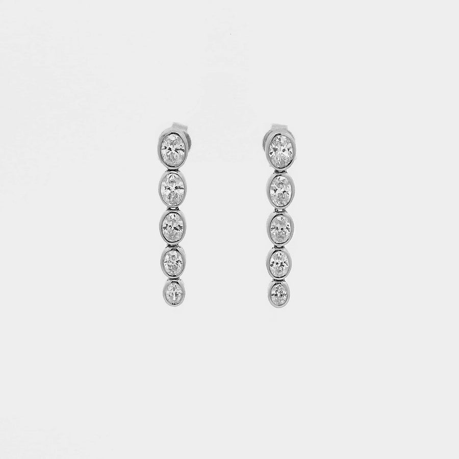 Earrings White Gold / 14K Oval Diamond Bezel Set Drop Earrings, Lab Grown