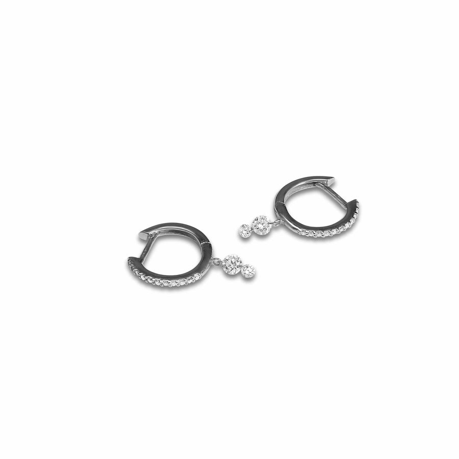 Earrings White Gold 18K Gold Drilled Double Diamond Huggie Hoops Earrings