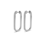 Earrings White Gold Large Rectangle Micro-Pave Diamond Hoop Earrings, Single Diamond Row