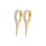 Earrings Yellow Gold 14K Gold and "Pave" Diamond Dagger Hoops Earrings, Large