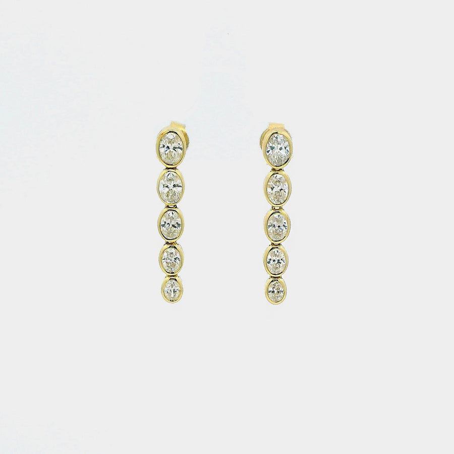 Earrings Yellow Gold / 14K Oval Diamond Bezel Set Drop Earrings, Lab Grown