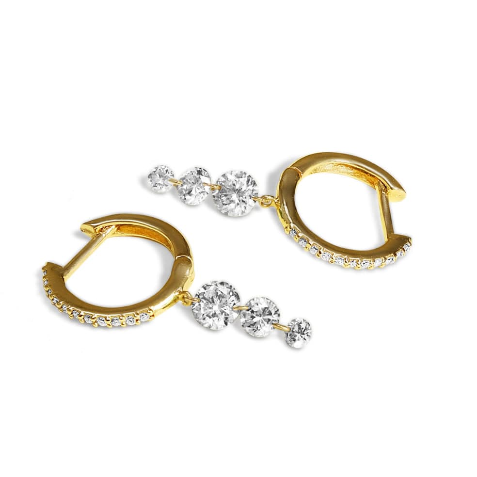 Earrings Yellow Gold 18K Gold Drilled Triple Diamond Huggie Hoops Earrings