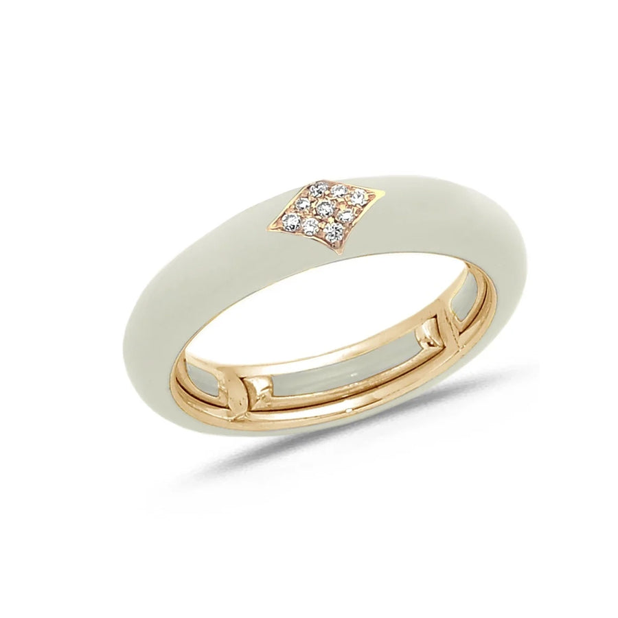 18K Gold Enamel and Diamond Shape Pave Diamond Stretch Ring, 4.4 mm