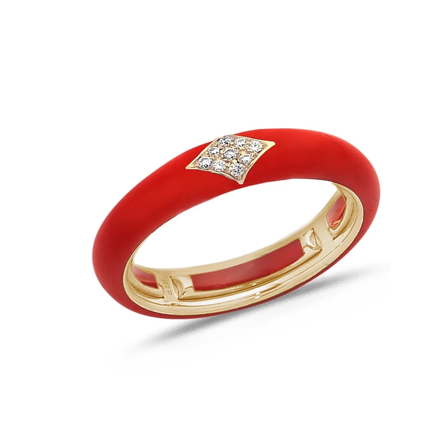 18K Gold Enamel and Diamond Shape Pave Diamond Stretch Ring, 4.4 mm