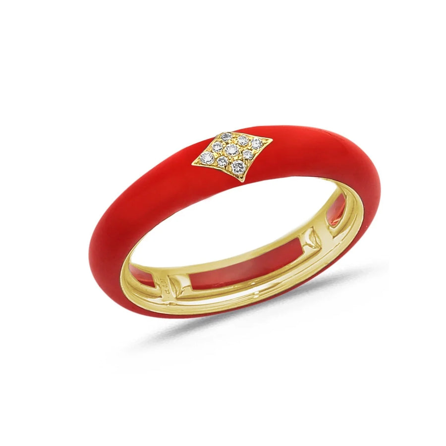 18K Gold Enamel and Diamond Shape Pave Diamond Stretch Ring, 4.4 mm