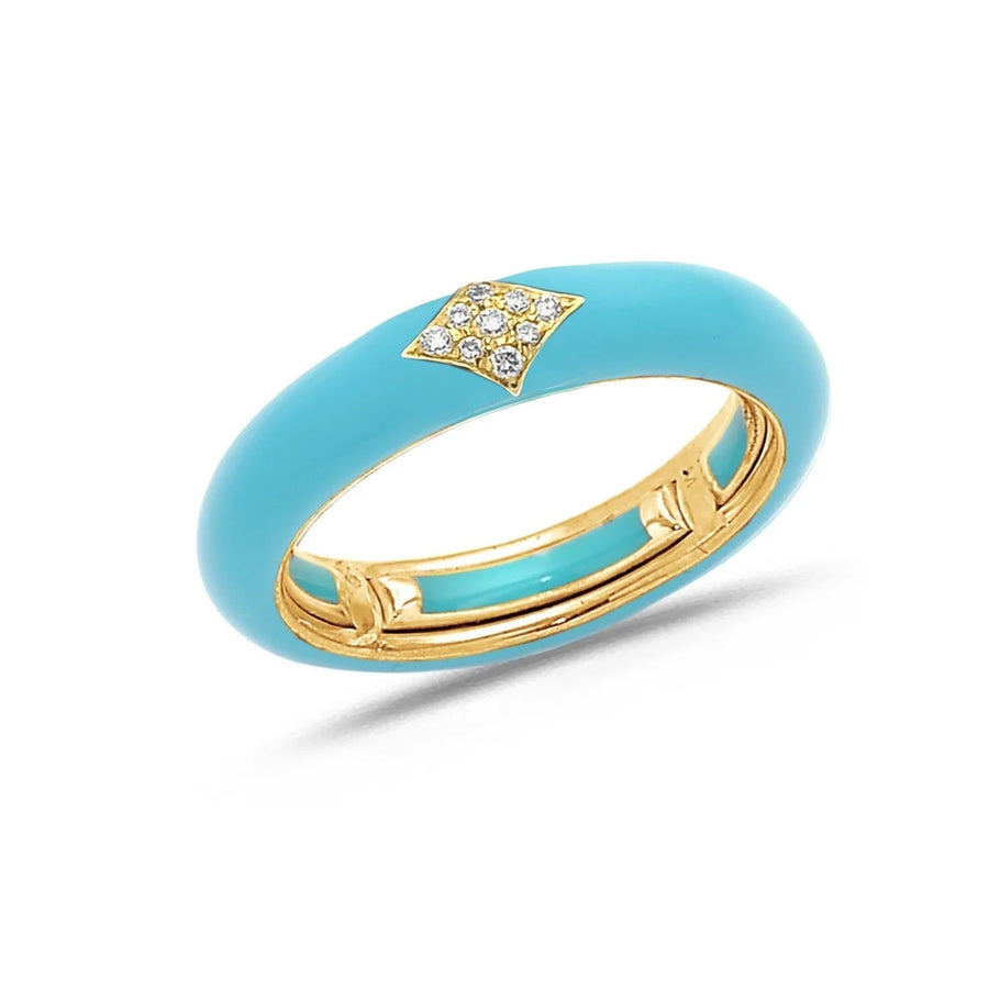 18K Gold Enamel and Diamond Shape Pave Diamond Stretch Ring, 4.4 mm