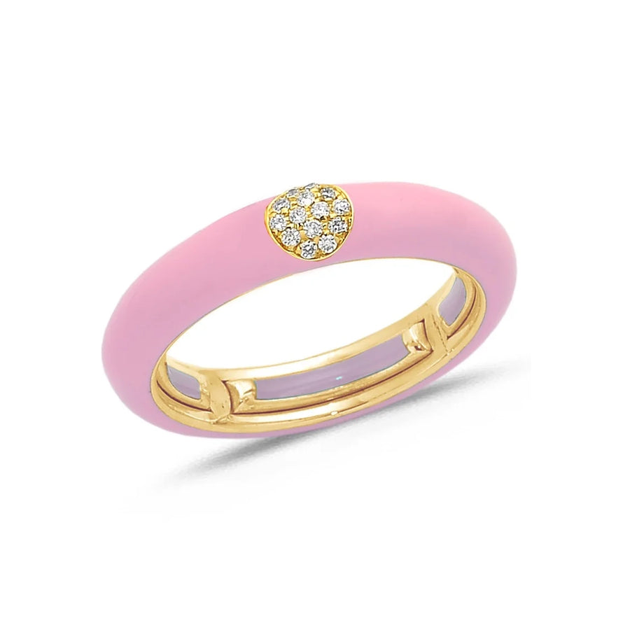 18K Gold Enamel and Circle Diamond Stretch Ring, 4.4 mm