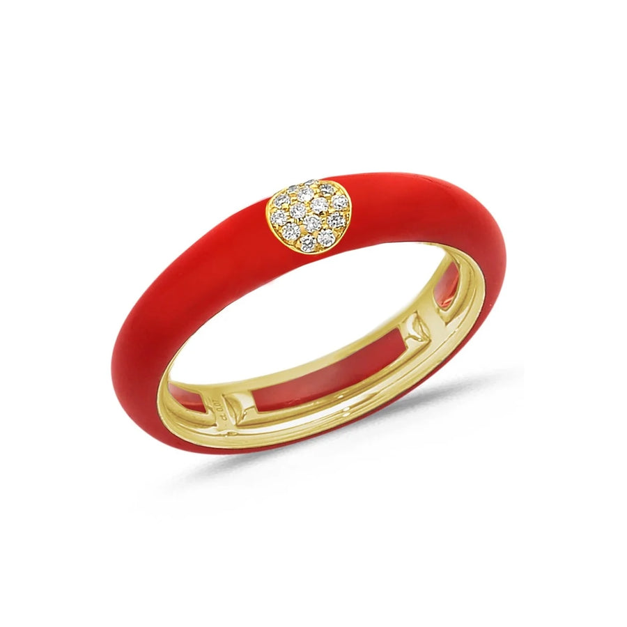 18K Gold Enamel and Circle Diamond Stretch Ring, 4.4 mm