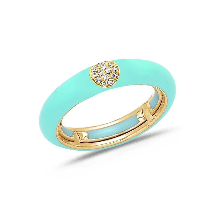 18K Gold Enamel and Circle Diamond Stretch Ring, 4.4 mm