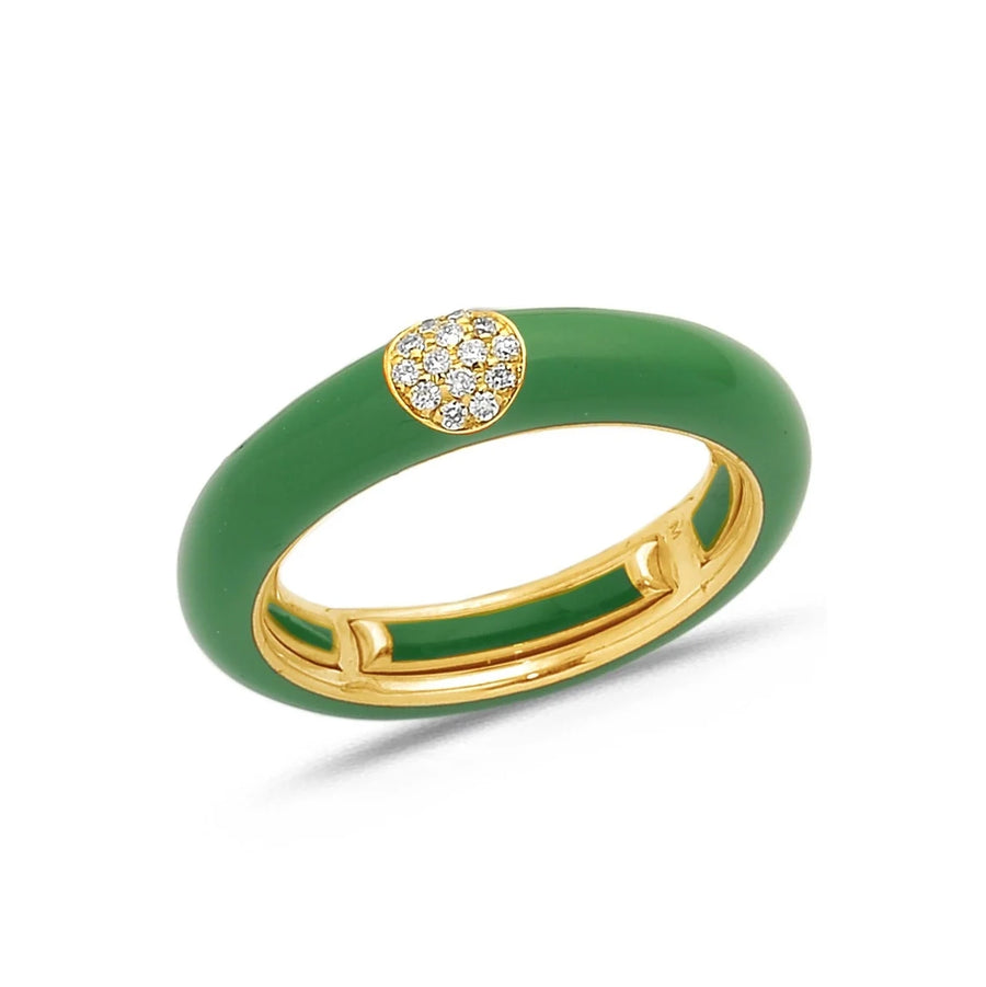 18K Gold Enamel and Circle Diamond Stretch Ring, 4.4 mm