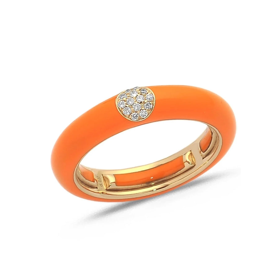 18K Gold Enamel and Circle Diamond Stretch Ring, 4.4 mm