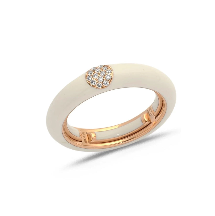 18K Gold Enamel and Circle Diamond Stretch Ring, 4.4 mm