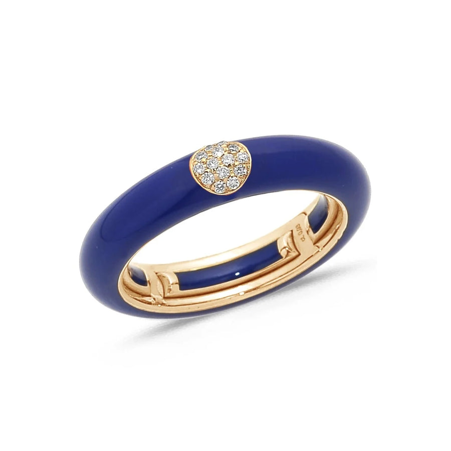 18K Gold Enamel and Circle Diamond Stretch Ring, 4.4 mm