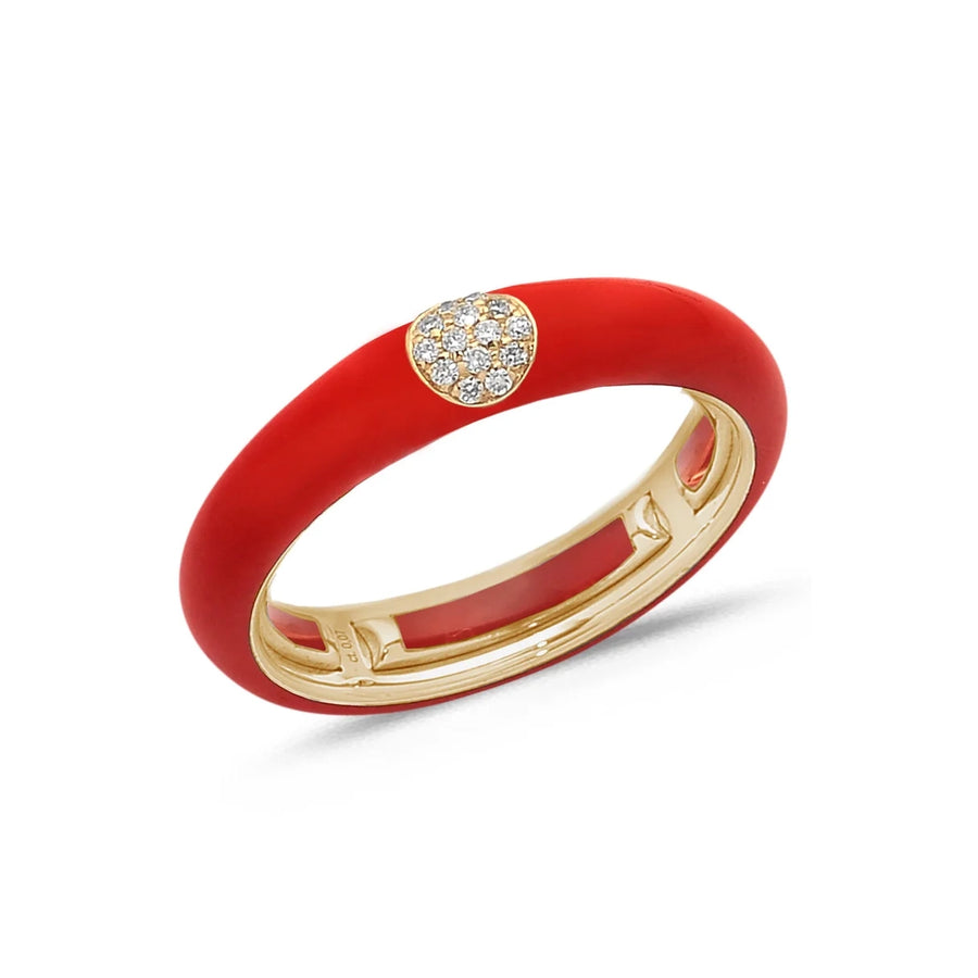 18K Gold Enamel and Circle Diamond Stretch Ring, 4.4 mm