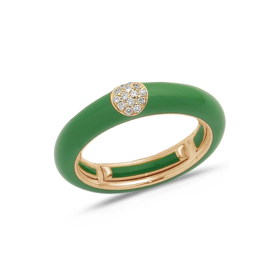 18K Gold Enamel and Circle Diamond Stretch Ring, 4.4 mm