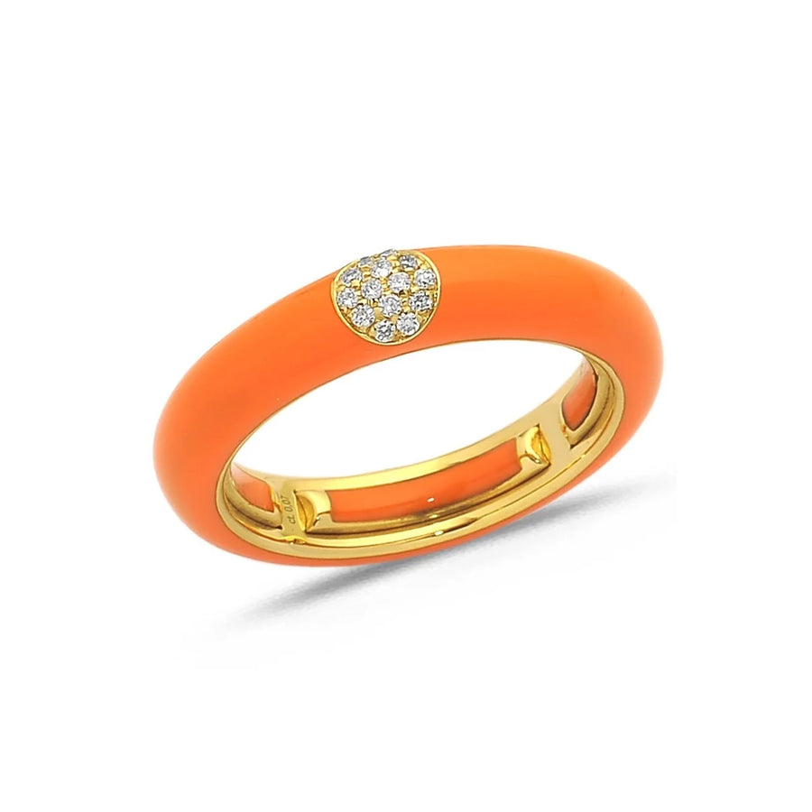 18K Gold Enamel and Circle Diamond Stretch Ring, 4.4 mm