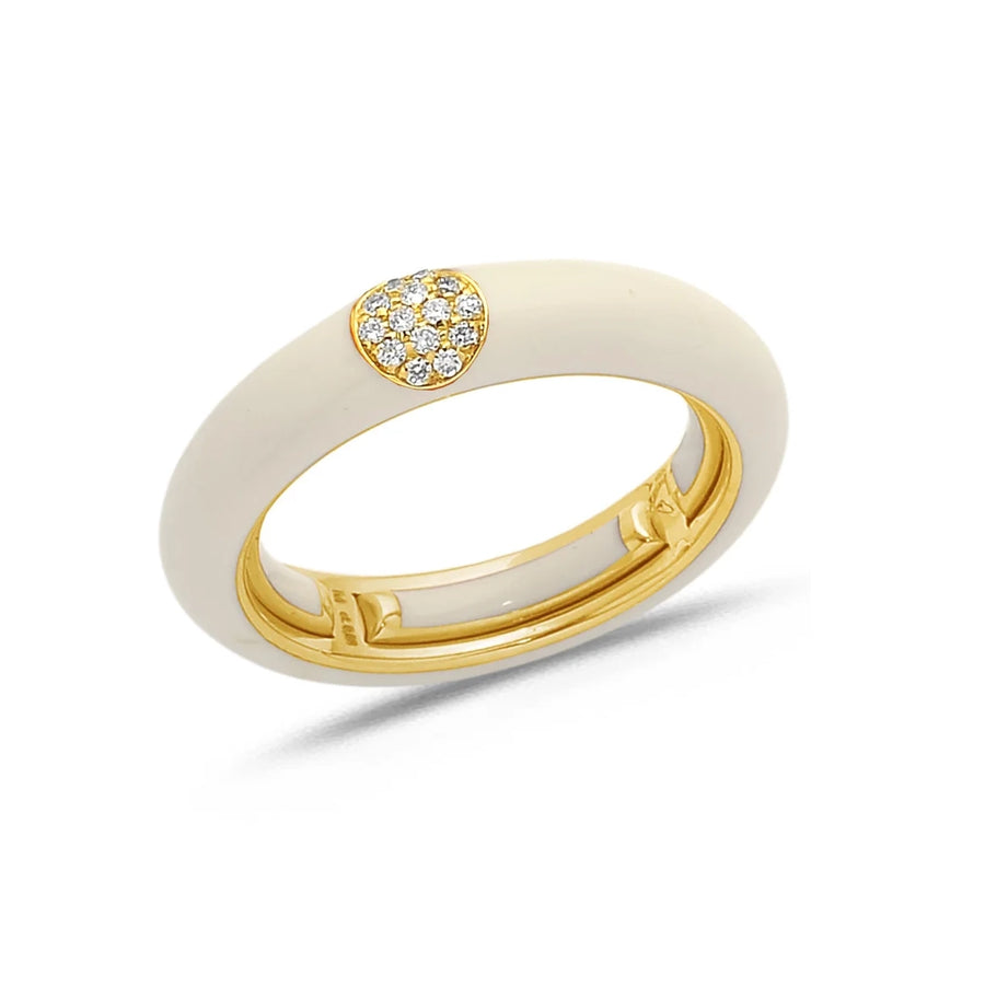 18K Gold Enamel and Circle Diamond Stretch Ring, 4.4 mm