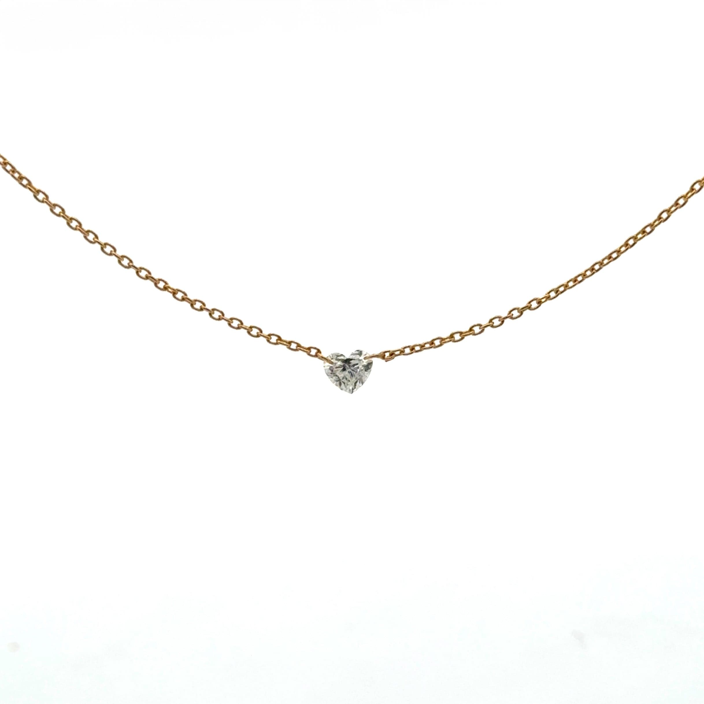 Necklace 16" / Yellow Gold / 18K 18K Gold Diamond Heart invisible Set Drilled Diamond and Chain Necklace