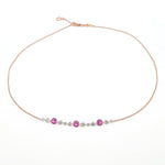 Necklace 18K Gold Invisible Set Drilled Pink Sapphire and Diamond Strand Chain Necklace