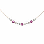 Necklace 18K Gold Invisible Set Drilled Pink Sapphire and Diamond Strand Chain Necklace