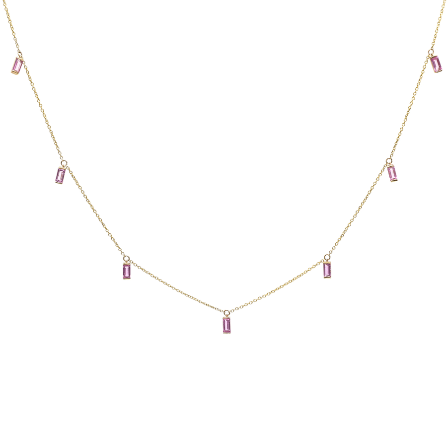 Necklace Yellow Gold / 14K 14 & 18K Pink Sapphire Baguette Necklace