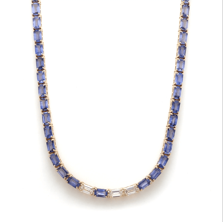 Necklaces 14K & 18K Gold East West Blue Sapphire & Diamond Necklace