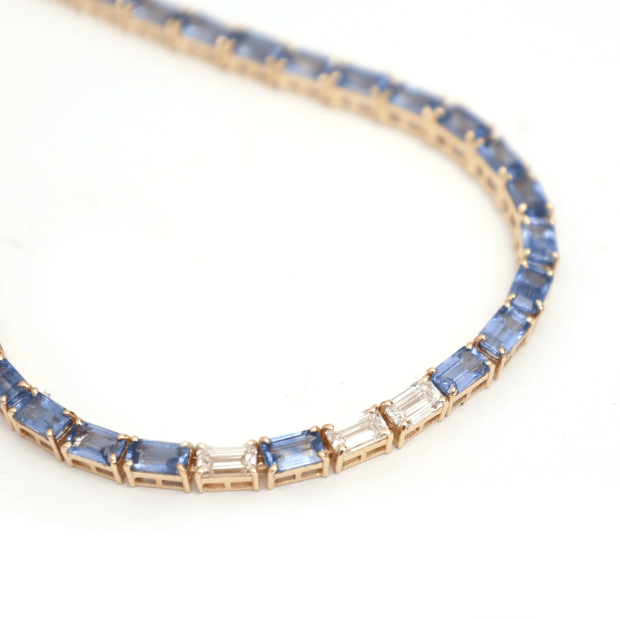 Necklaces 14K & 18K Gold East West Blue Sapphire & Diamond Necklace