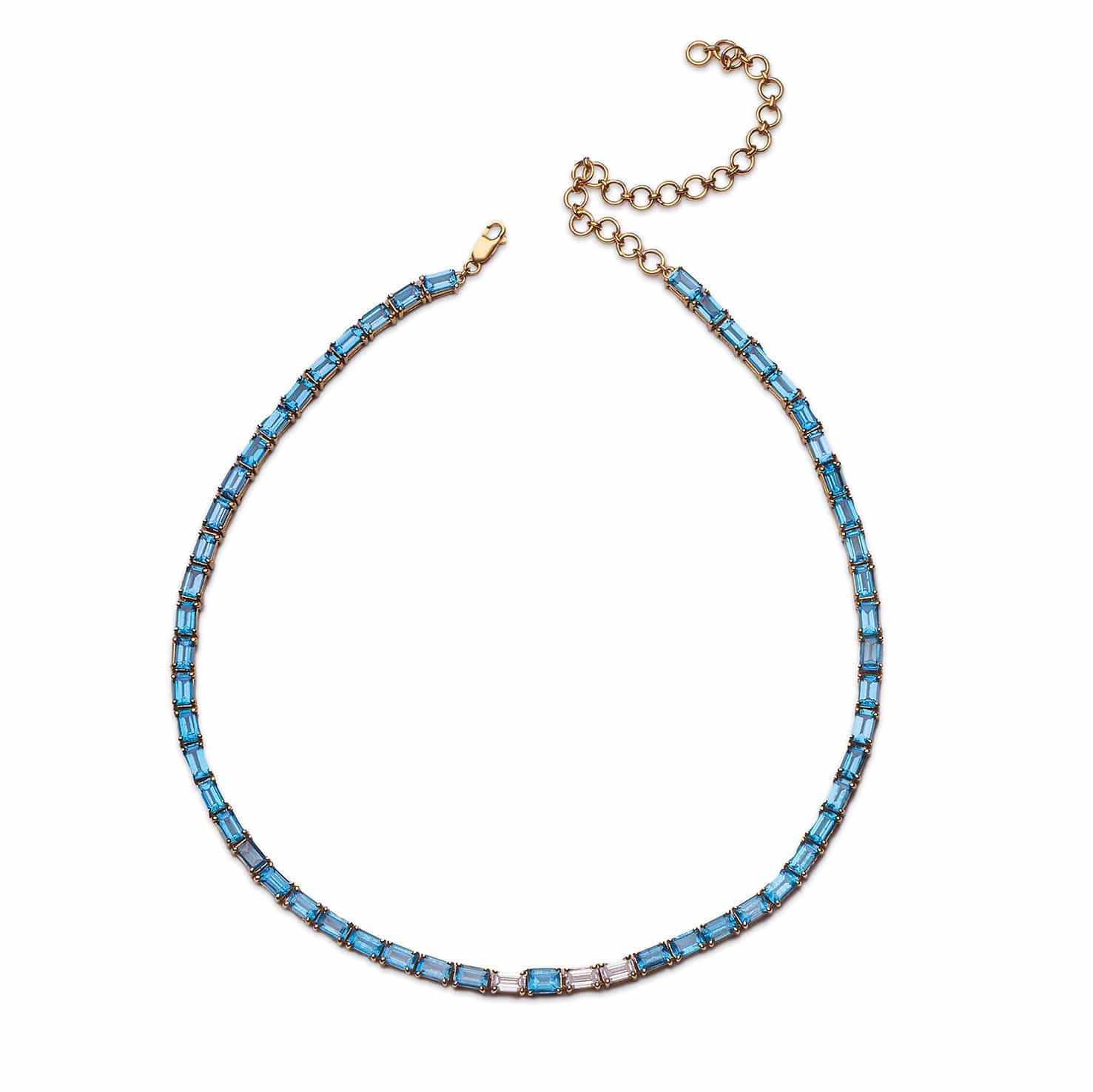 Necklaces 14K & 18K Gold East West Blue Topaz & Diamond Necklace