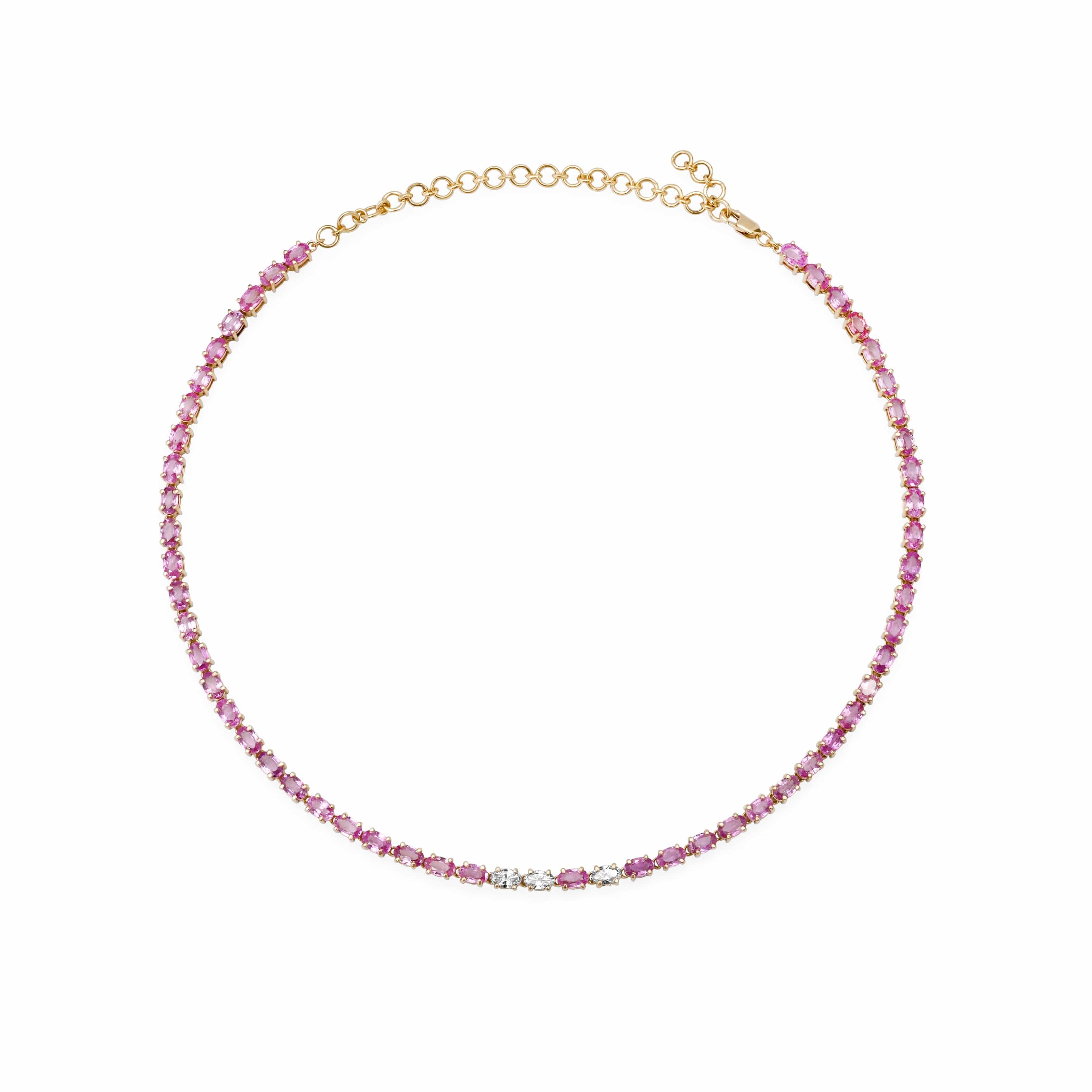 Necklaces 14K & 18K Gold East West Oval Cut Pink Sapphire & Diamond Necklace