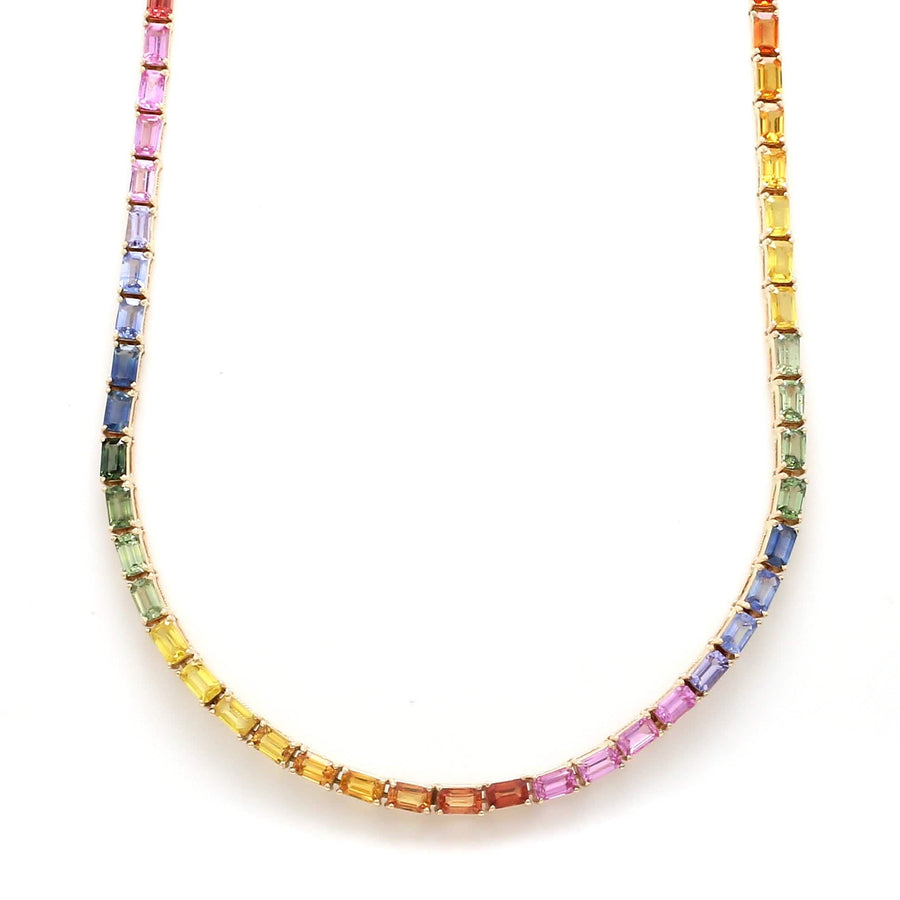 Necklaces 14K & 18K Gold East West Rainbow Sapphire Necklace
