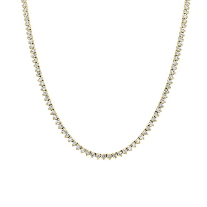 Necklaces 14K Gold and Diamond Tennis Necklace 3-Prong Setting