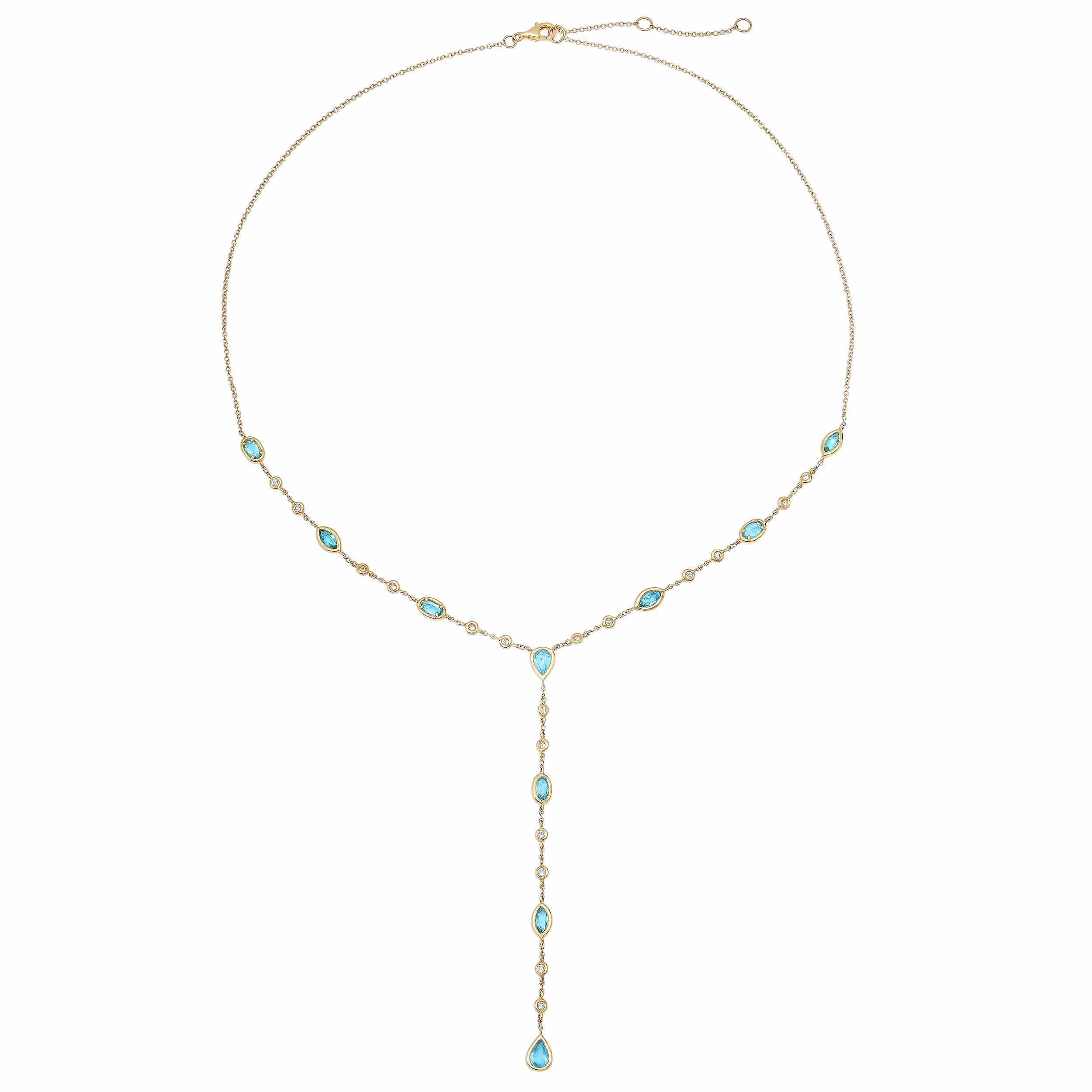 Necklaces 14K Gold Blue Topaz & Diamond Y Necklace