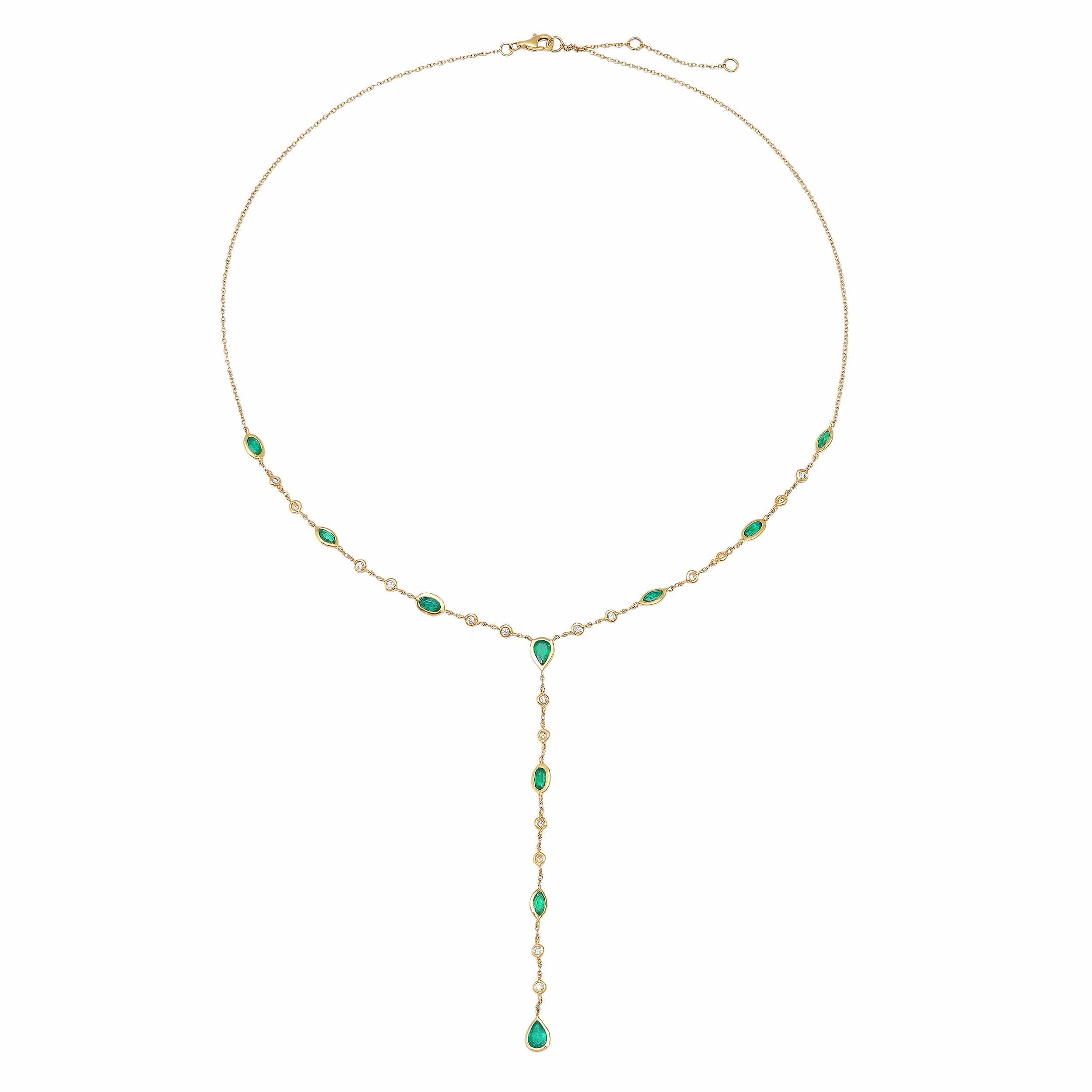 Necklaces 14K Gold Emerald & Diamond Y Necklace