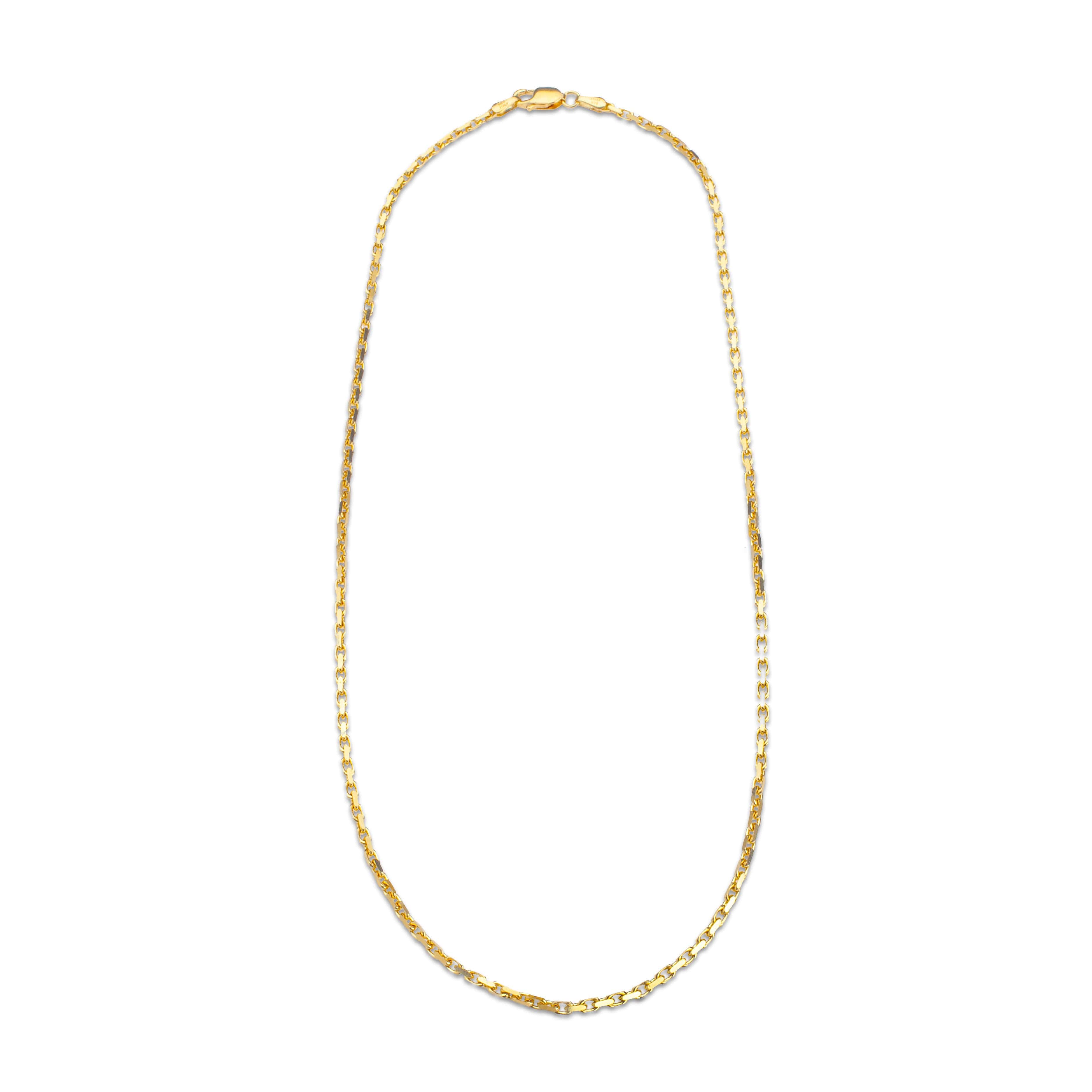 Necklaces 14K Solid Small Box Link Chain Necklace 2mm