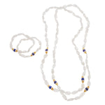 Necklaces 24" Double Strand Moonstone, Lapis, 18K Beaded, & Diamond Necklace