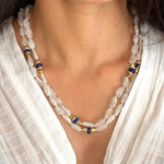 Necklaces 24" Double Strand Moonstone, Lapis, 18K Beaded, & Diamond Necklace