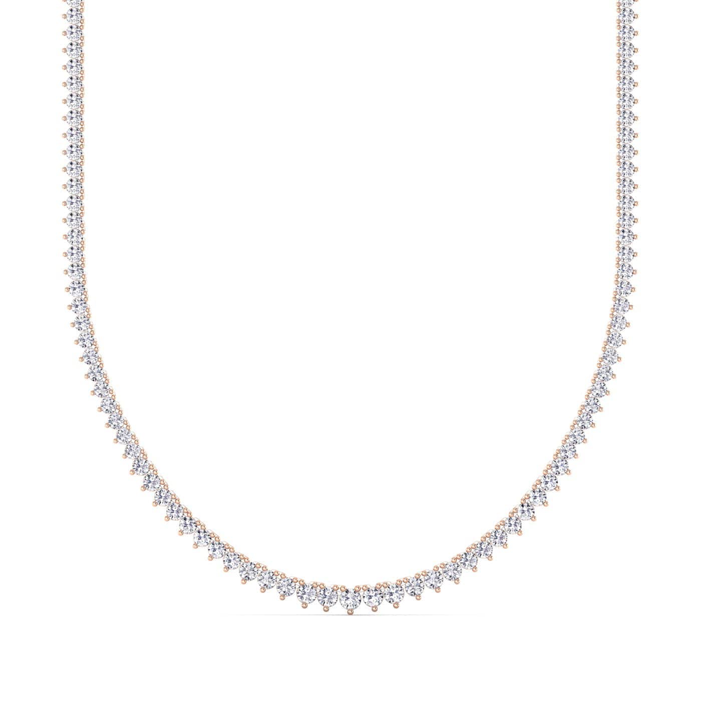 Necklaces 8.5 / Rose Gold / 14K 14K & 18K Gold and Diamond Tennis Necklace Graduated 3-Prong Setting, Lab Grown, 8.5-11.5cts