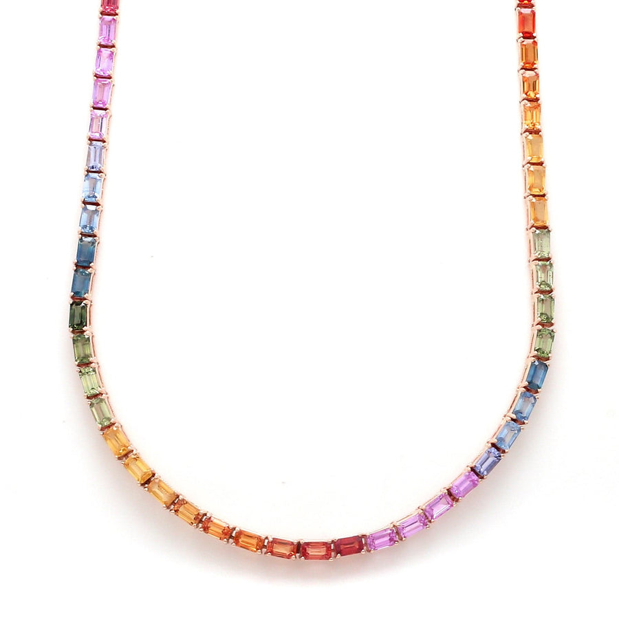 Necklaces Rose Gold / 14K 14K & 18K Gold East West Rainbow Sapphire Necklace