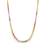 Necklaces Yellow Gold / 14K 14K & 18K Gold Rainbow Sapphire Diamond Tennis Necklace