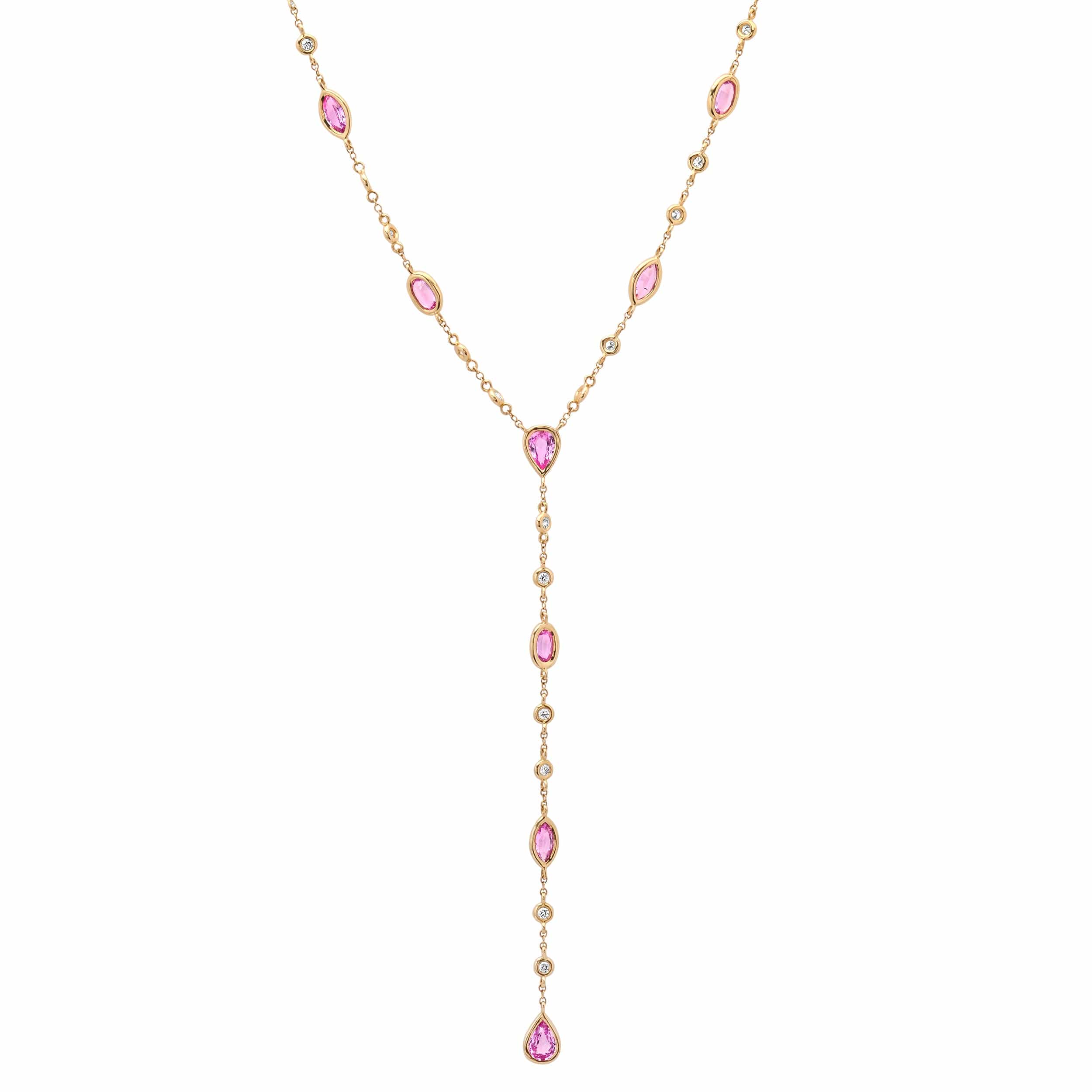 Necklaces Yellow Gold / 14K 14K Gold Pink Sapphire & Diamond Y Necklace