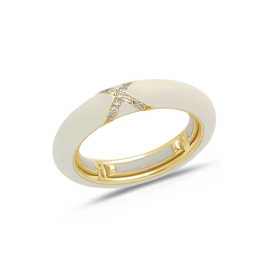 18K Gold Enamel and X Diamond Stretch Ring, 4.4 mm