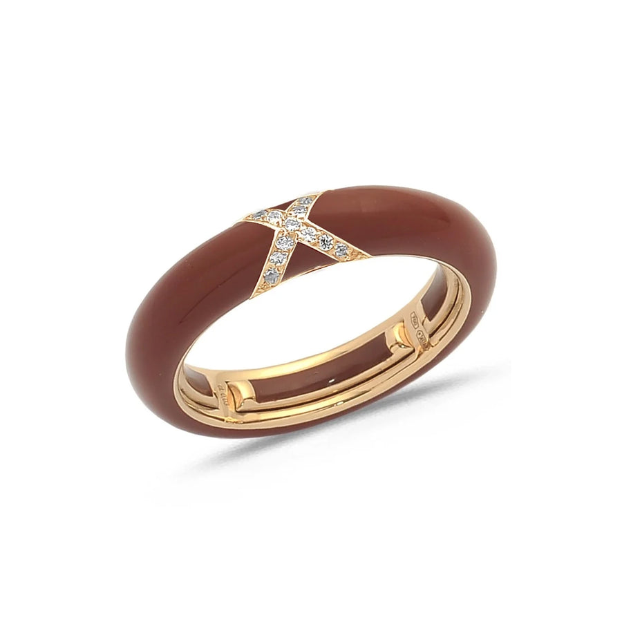 18K Gold Enamel and X Diamond Stretch Ring, 4.4 mm