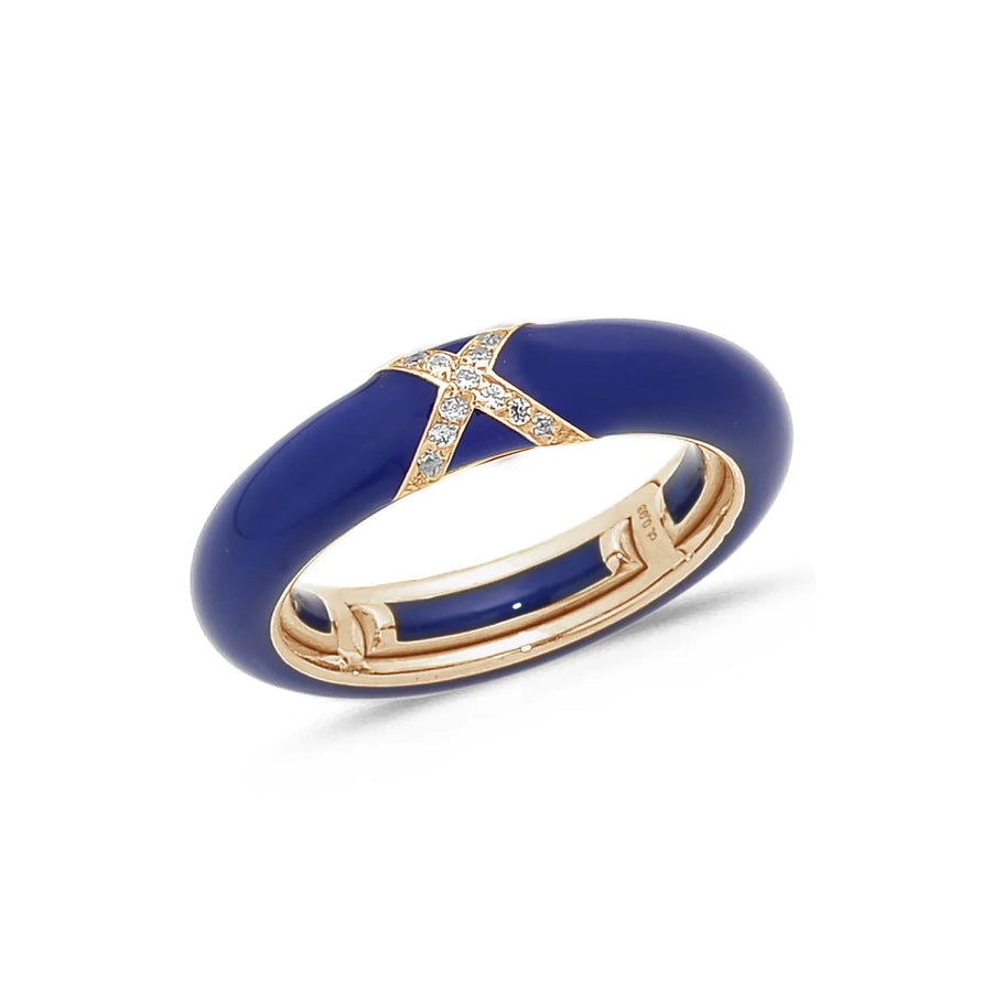 18K Gold Enamel and X Diamond Stretch Ring, 4.4 mm