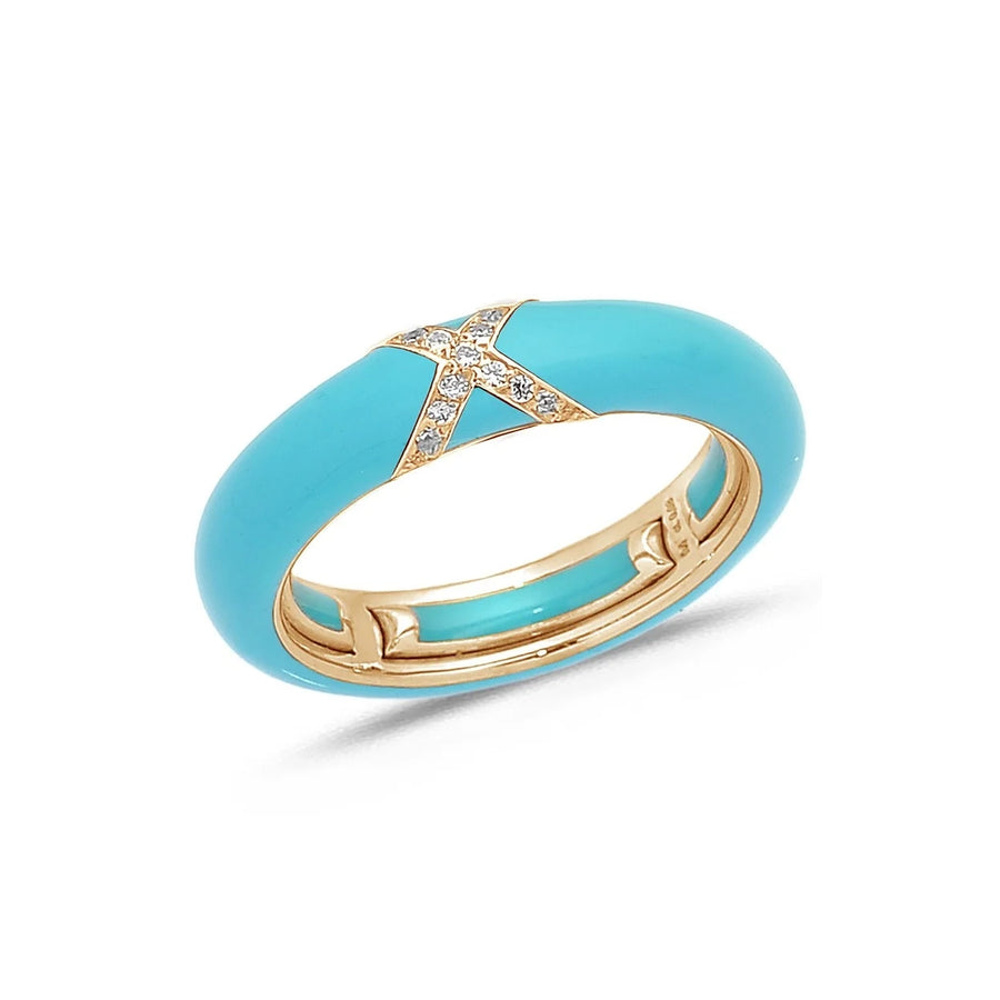 18K Gold Enamel and X Diamond Stretch Ring, 4.4 mm