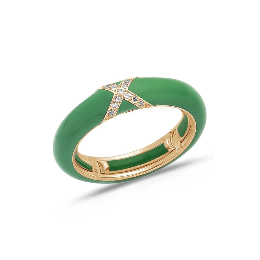 18K Gold Enamel and X Diamond Stretch Ring, 4.4 mm