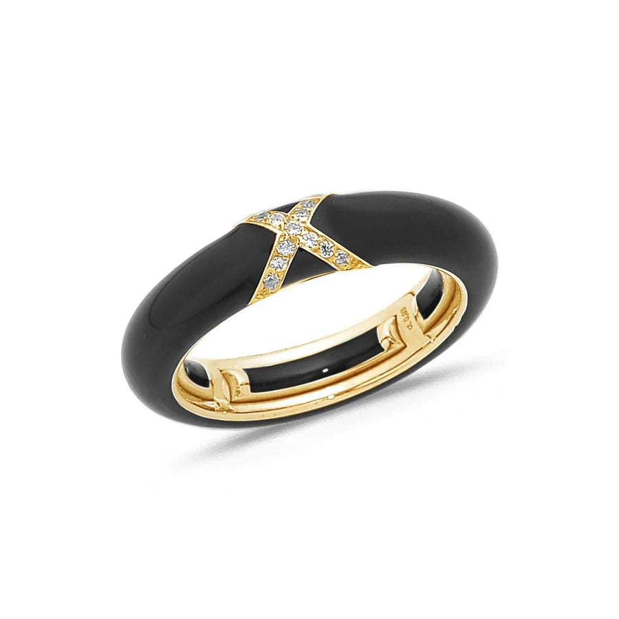 18K Gold Enamel and X Diamond Stretch Ring, 4.4 mm