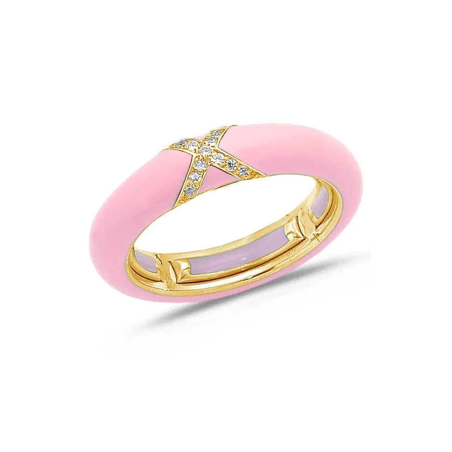 18K Gold Enamel and X Diamond Stretch Ring, 4.4 mm